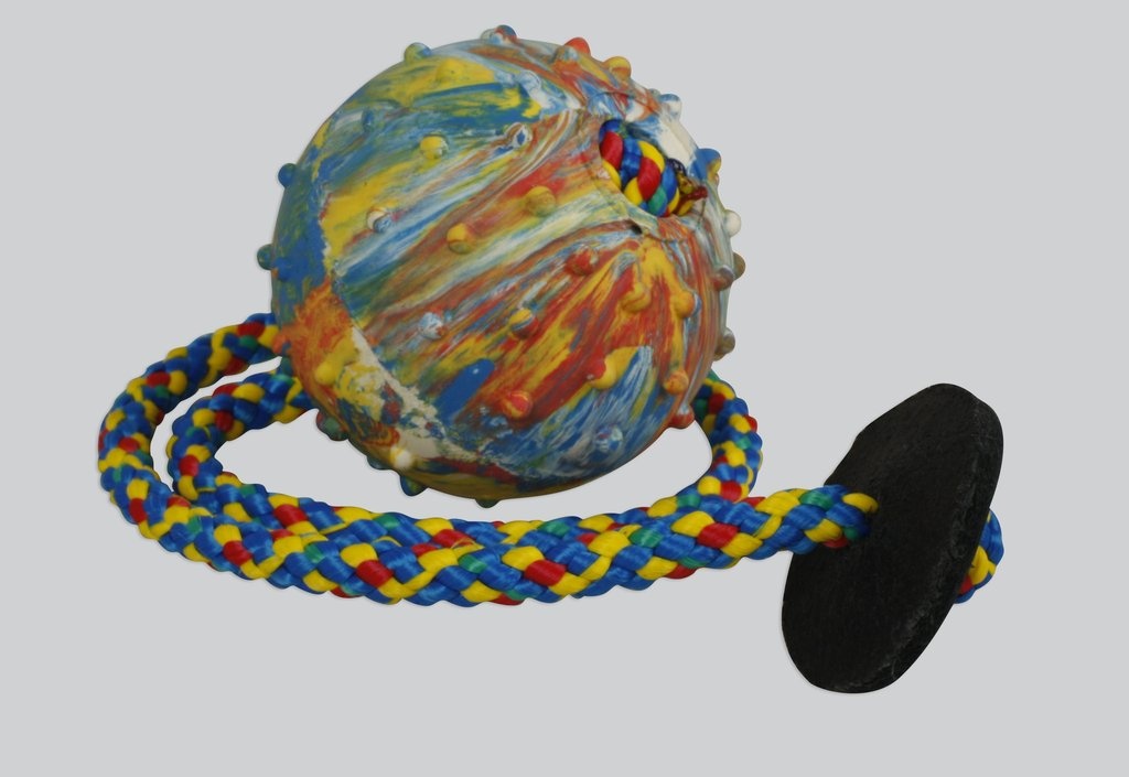 Мяч Gappay каучуковый, диам. 6 см, с веревкой 50 см и кожаным фиксатором от магазина dog22.ru 